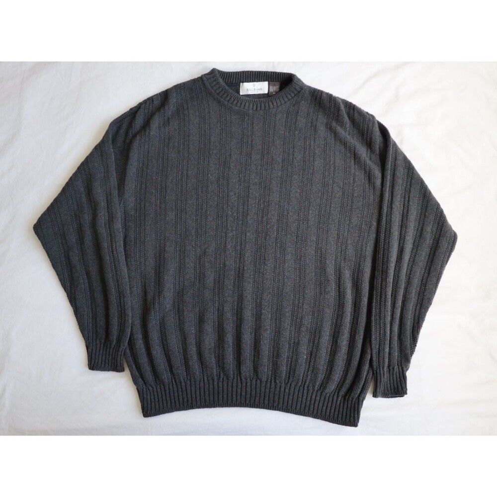 Vintage Bill Blass Mens XL Sweater USA Made Cotton Acrylic Charcoal Crewneck 90s